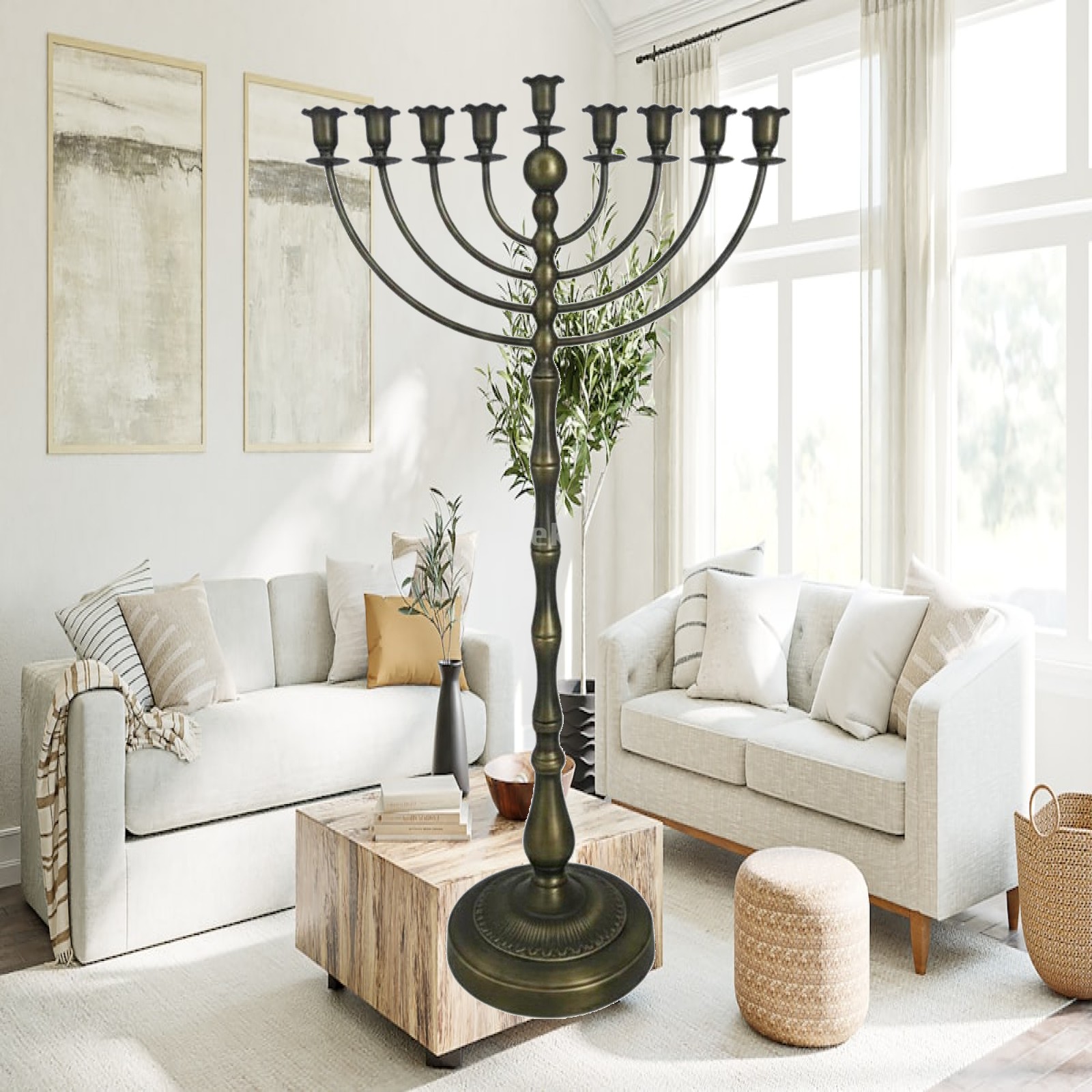 Candle Holder Decor - Wysoki, brązowy świecznik podłogowy z 9