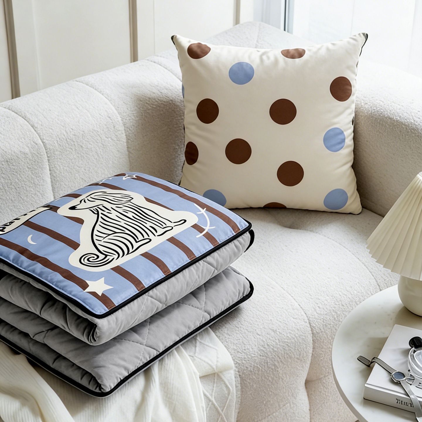 Throw Pillow - Urocza poduszka-koc w paski z motywem